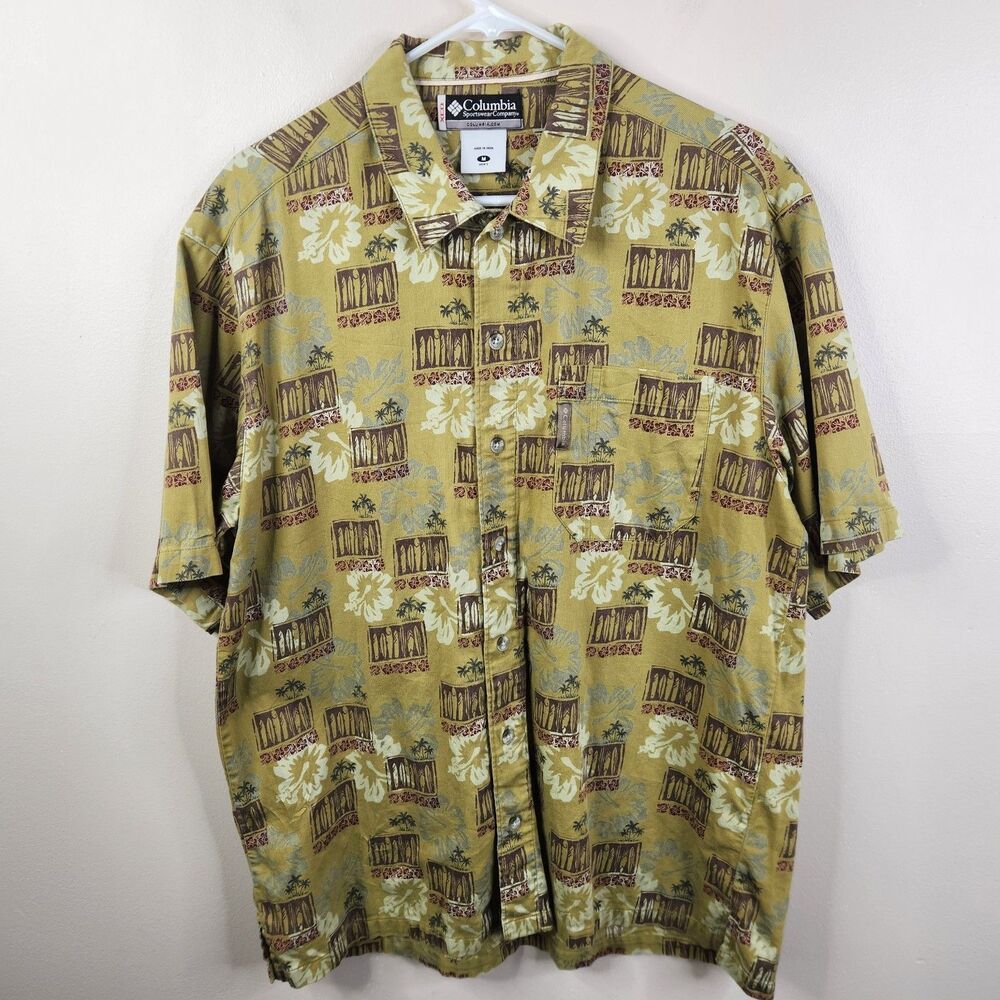 Columbia XCO Mens Vintage Surfboard Pattern Short Sleeve Hawaiian Shirt Medium